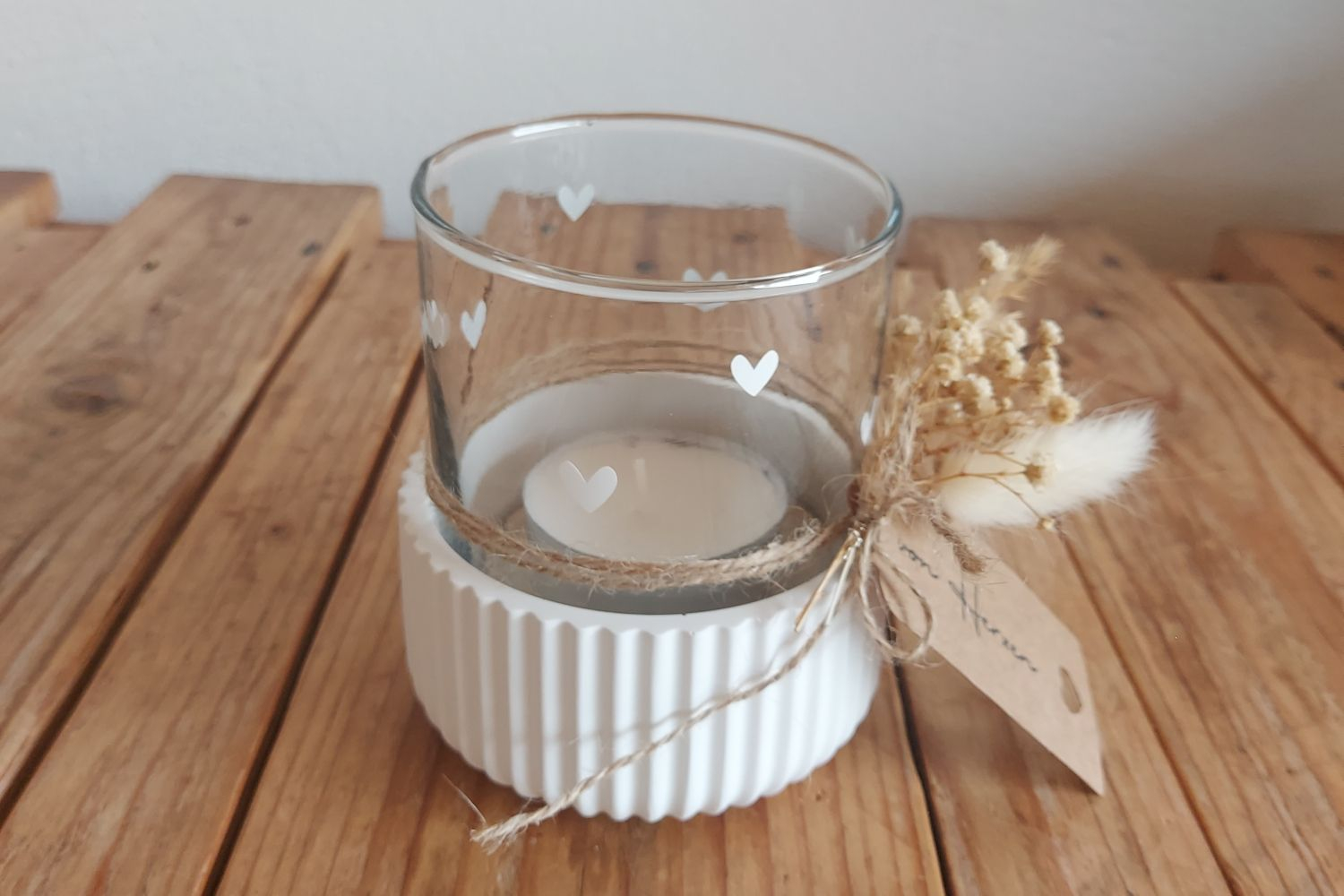 Kerzenhalter aus Raysin mit Windlichtglas